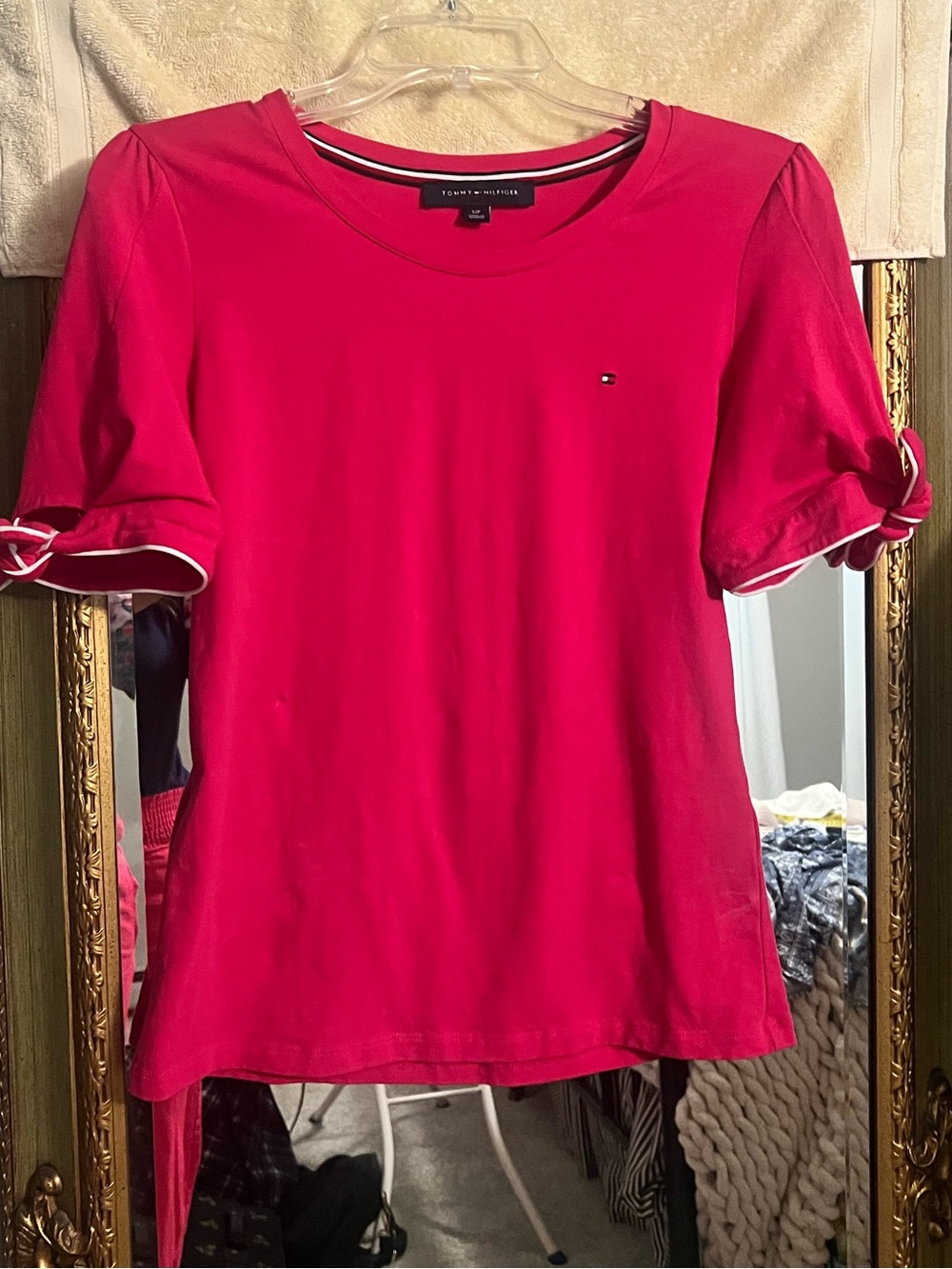 Tommy Hilfiger Bright Pink Short Sleeve Tee with Tie Cuffs